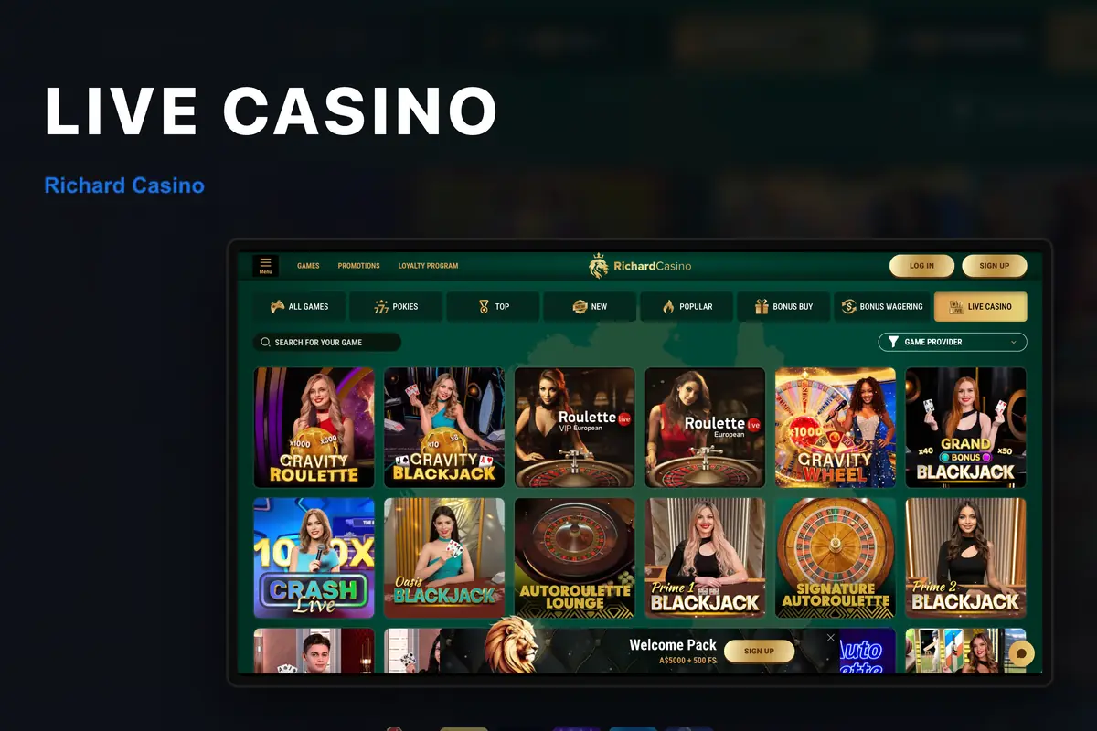 Richard Casino live casino — Evolution and Pragmatic Play dealers.